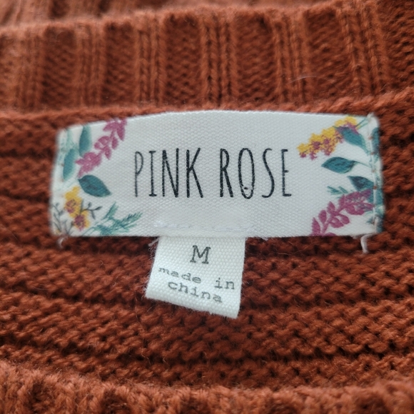 Pink Rose Pullover Sweater • Rust Colored • Medium - Picture 5 of 5